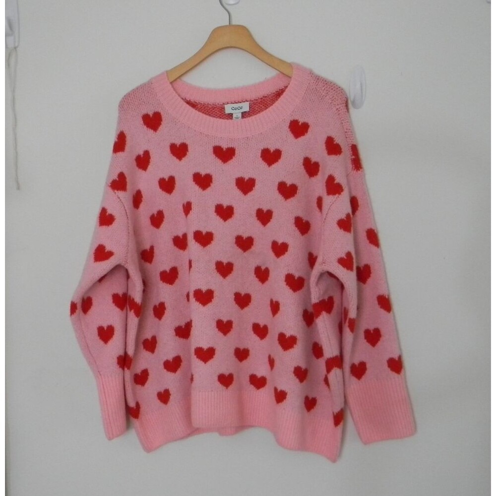CeCe Pink and Red Hearts Sweater Size 1X Valentines Day NWT